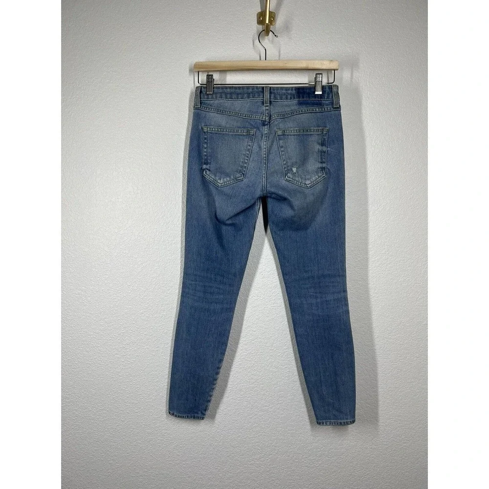 AMO Twist Crop Jeans 70s Blue Size 25 Split Hem